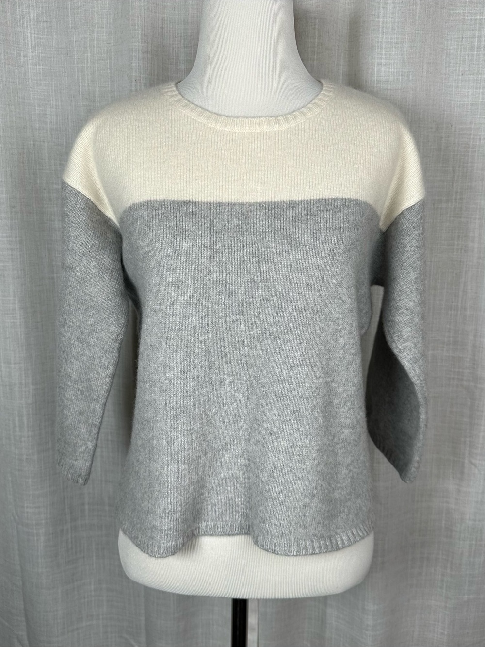 Eileen Fisher Recycled Cashmere Colorblock Boxy Cropped 3/4 Sleeve Sweater S